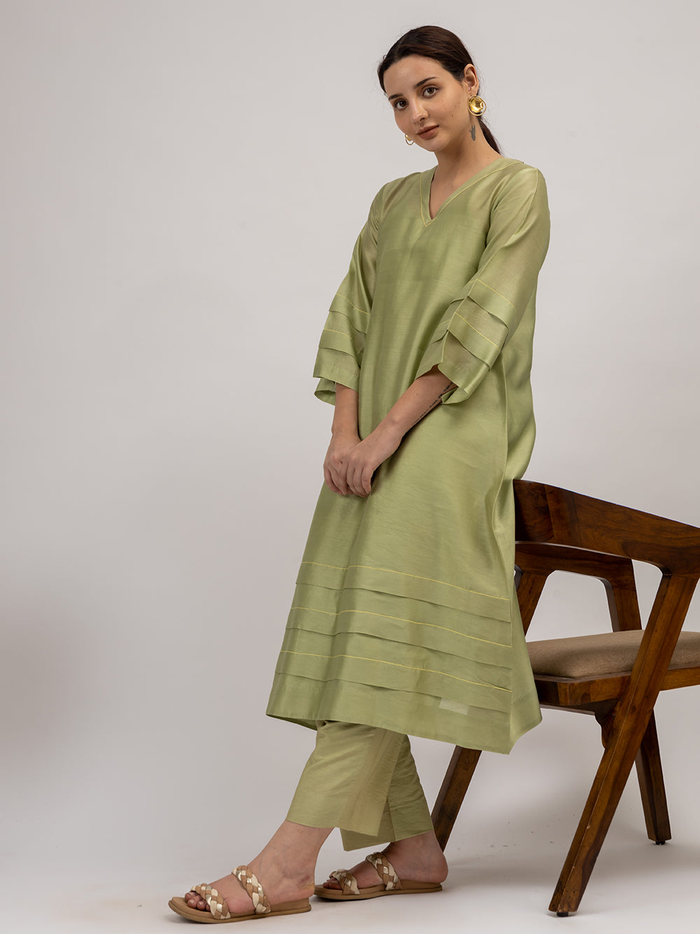 Green Chanderi Kurta