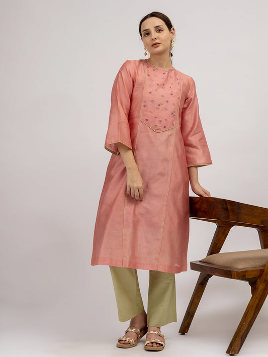 Pink Embroidered Maheshwari silk Kurta