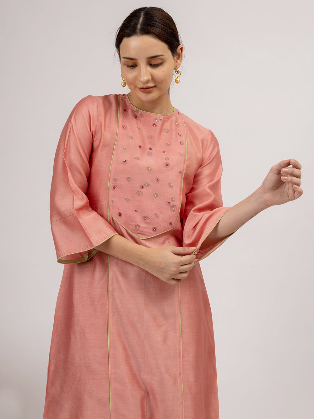 Pink Embroidered Maheshwari silk Kurta