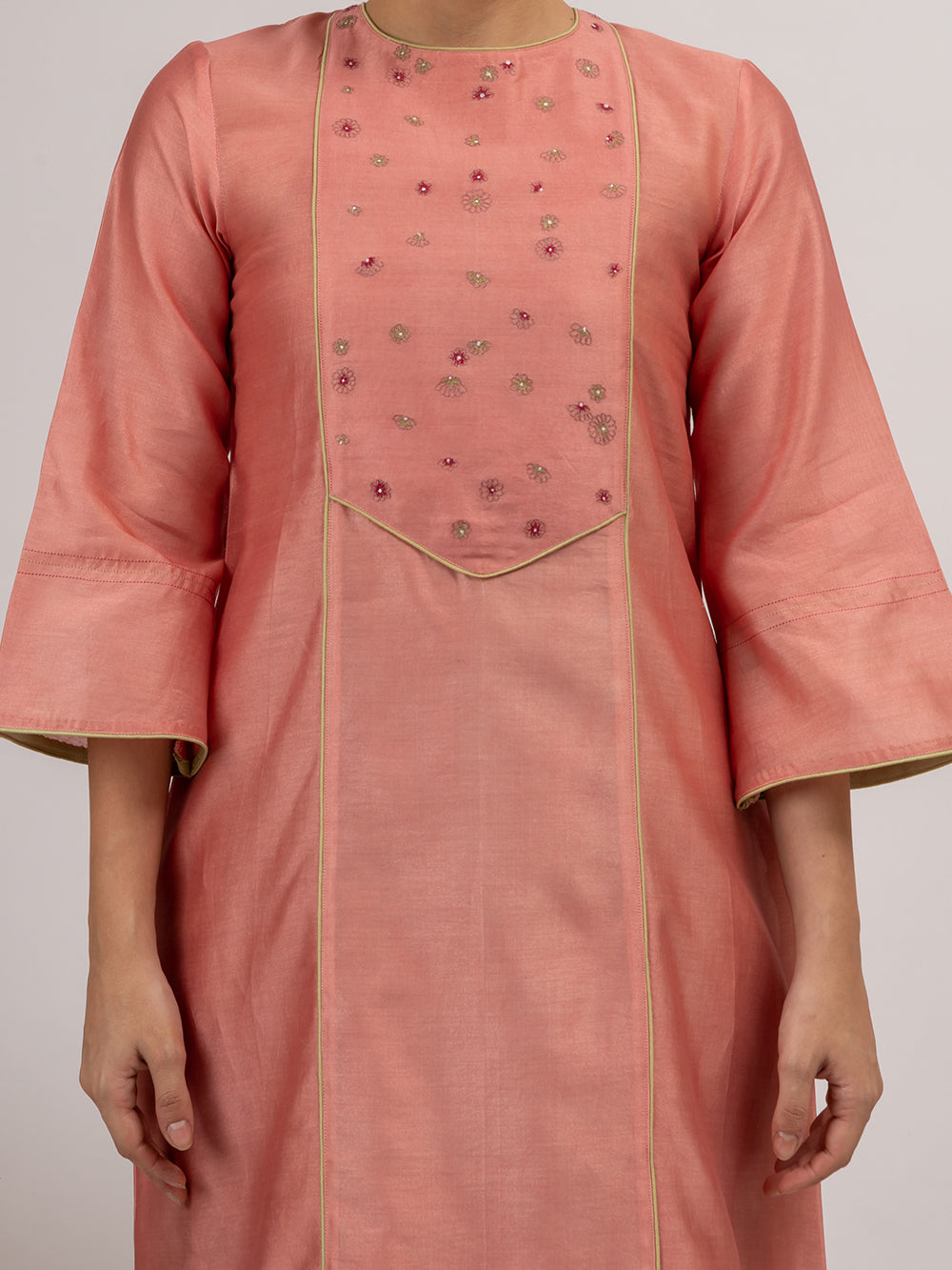 Pink Embroidered Maheshwari silk Kurta