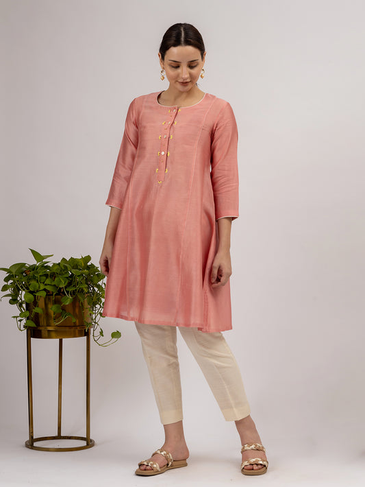 Pink Embroidered chanderi Kurta