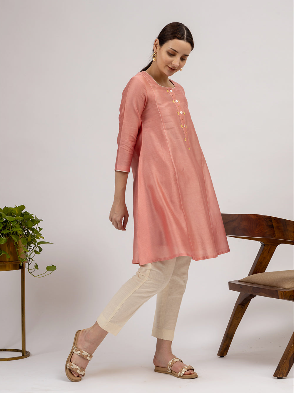 Pink Embroidered chanderi Kurta