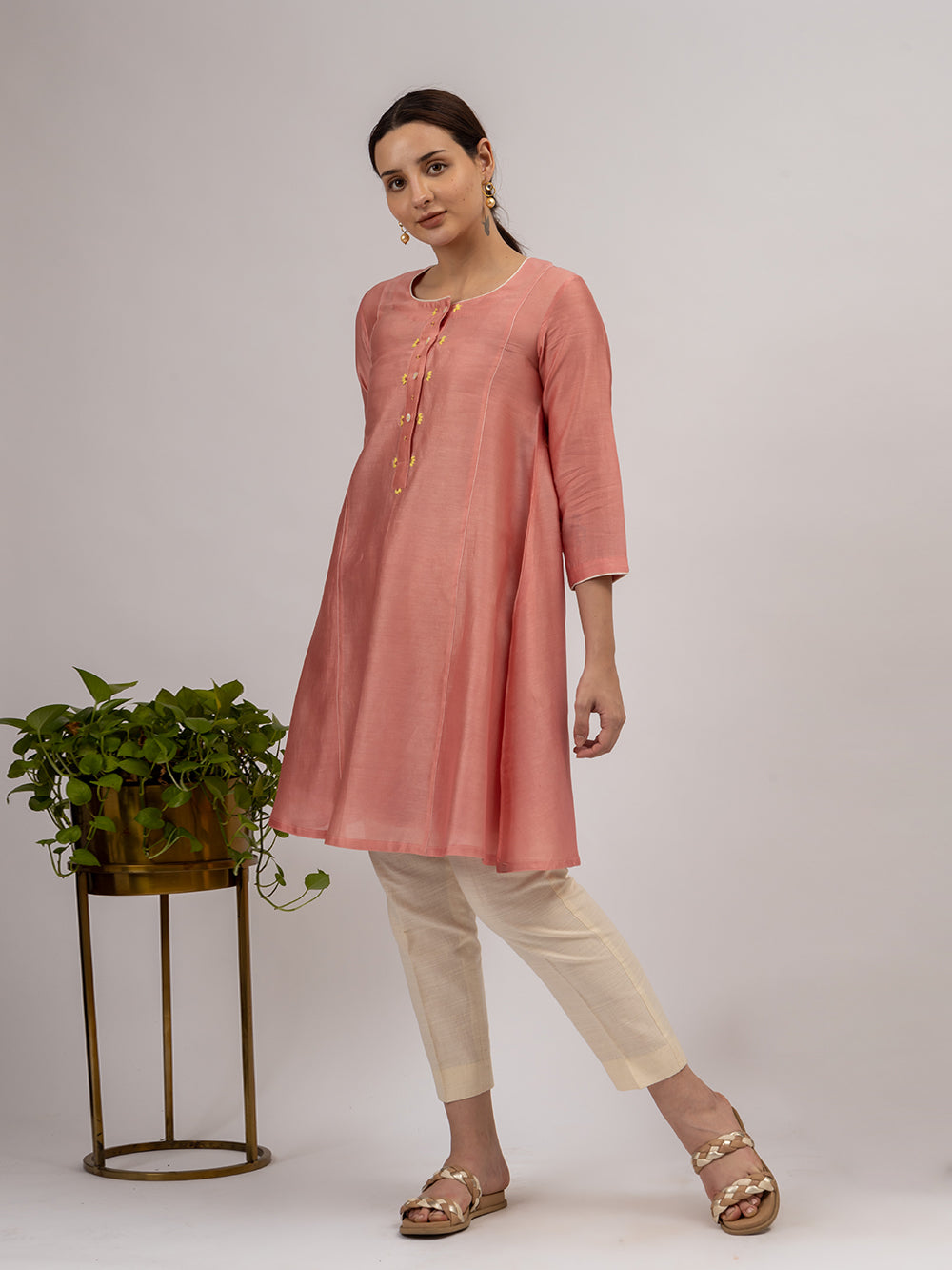 Pink Embroidered chanderi Kurta