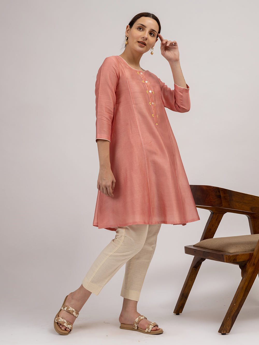 Pink Embroidered chanderi Kurta