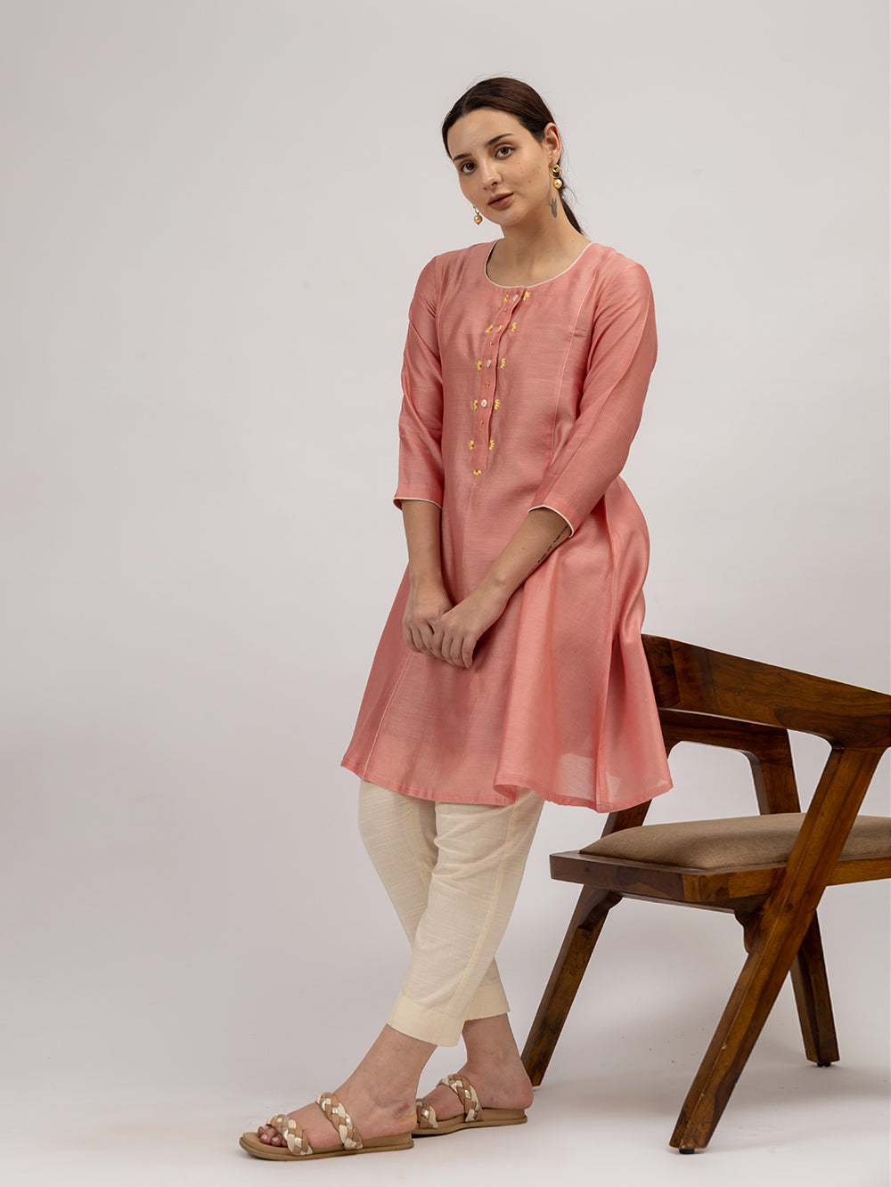 Pink Embroidered chanderi Kurta