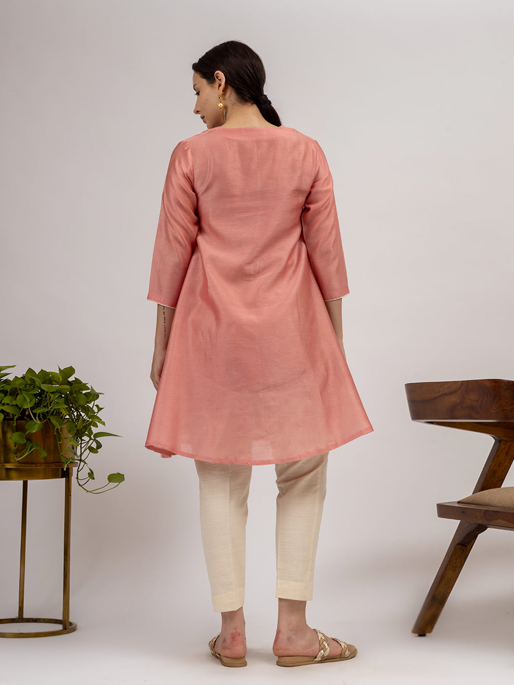 Pink Embroidered chanderi Kurta