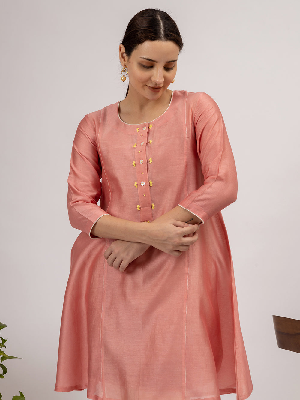 Pink Embroidered chanderi Kurta