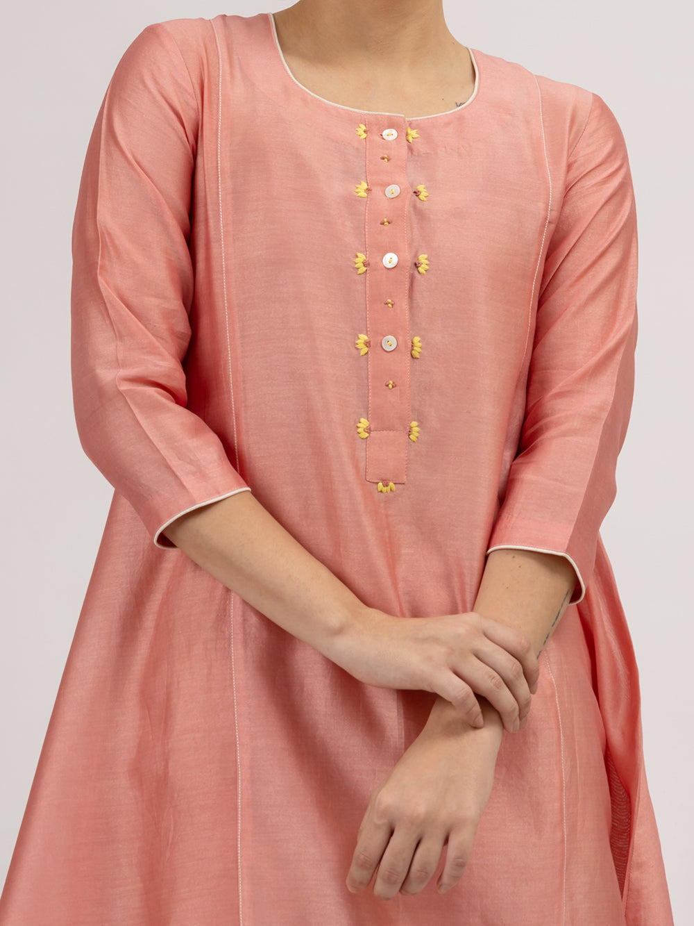 Pink Embroidered chanderi Kurta