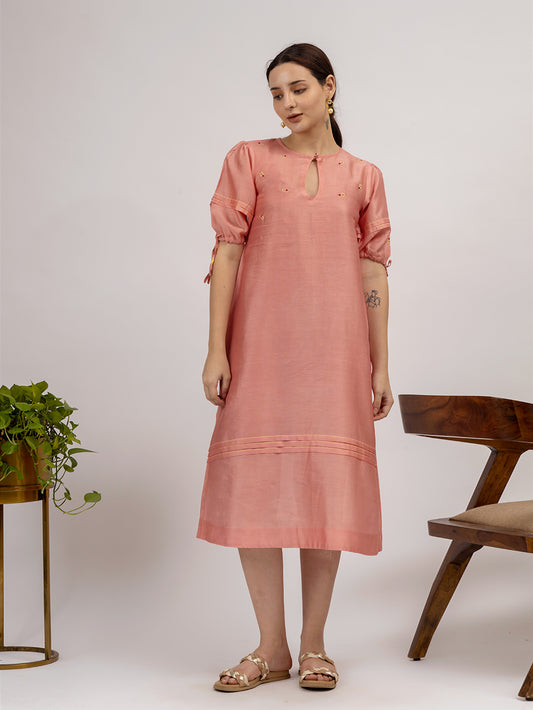 Pink Hand Embroidered Chanderi Kurta