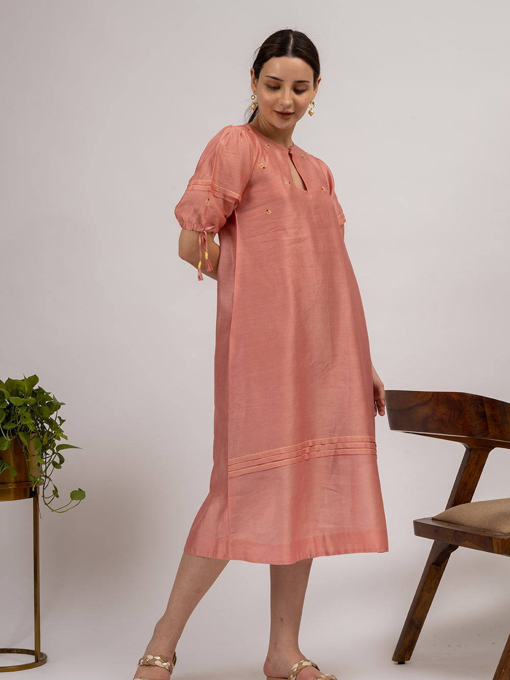 Pink Hand Embroidered Chanderi Kurta