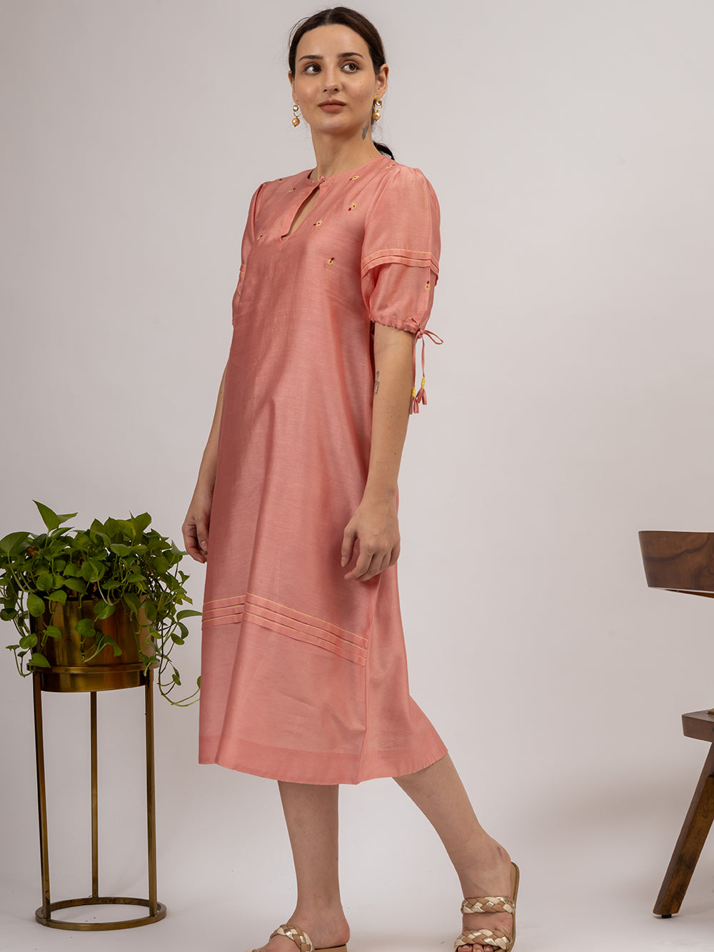 Pink Hand Embroidered Chanderi Kurta