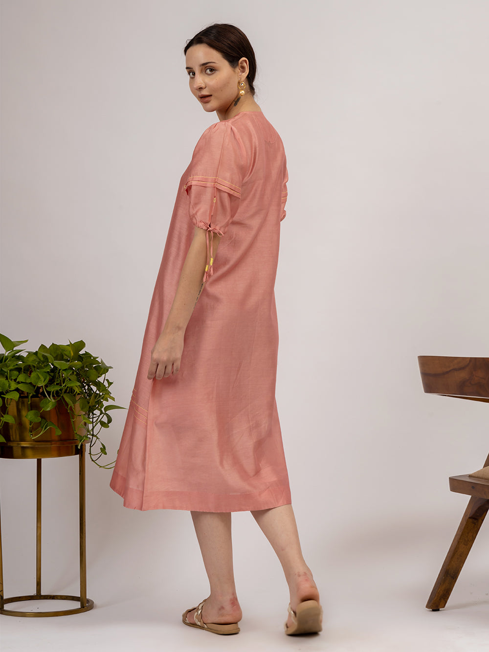 Pink Hand Embroidered Chanderi Kurta