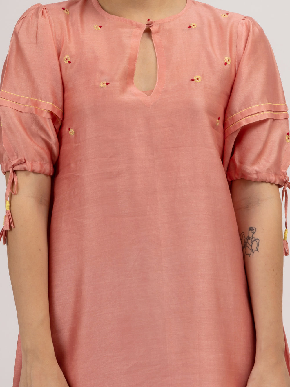 Pink Hand Embroidered Chanderi Kurta