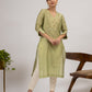 Green Chanderi Embroidered Kurta