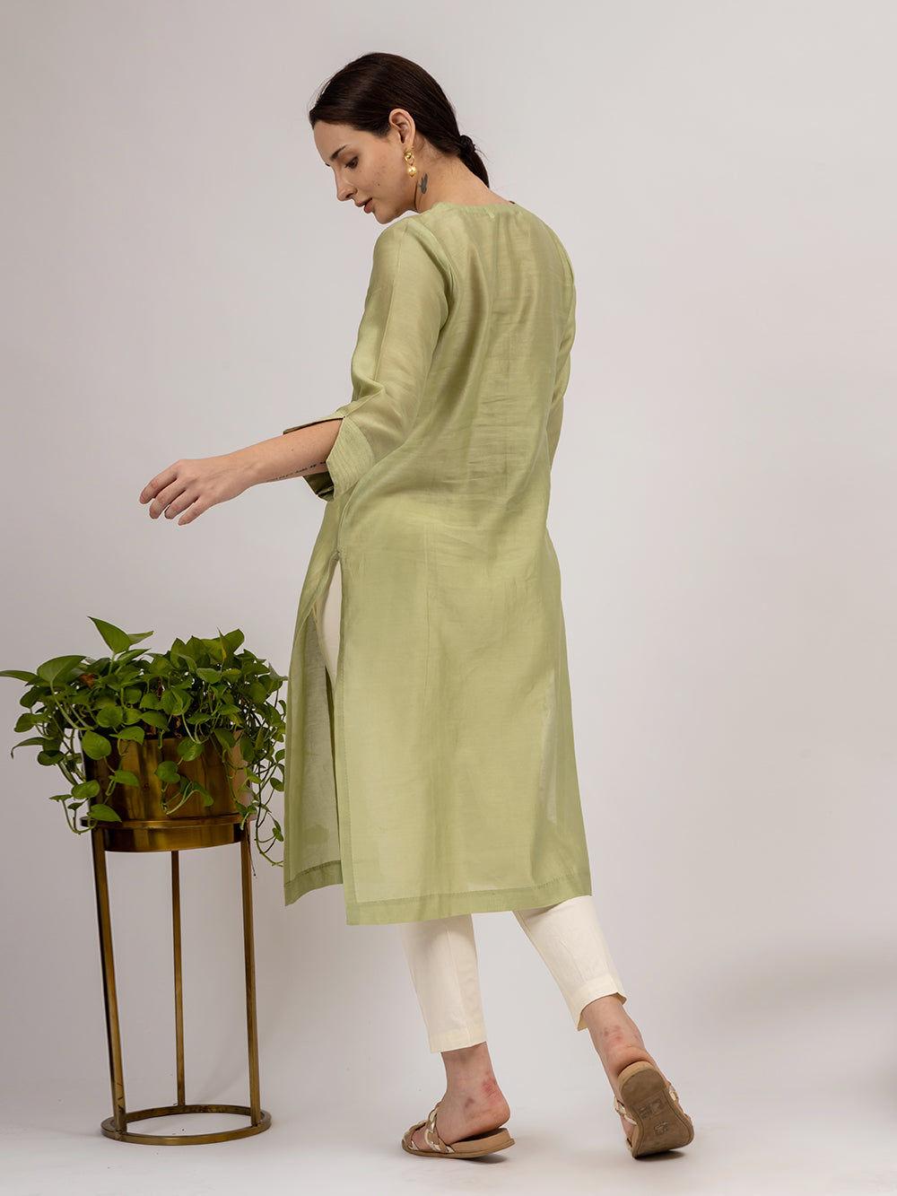 Green Chanderi Embroidered Kurta