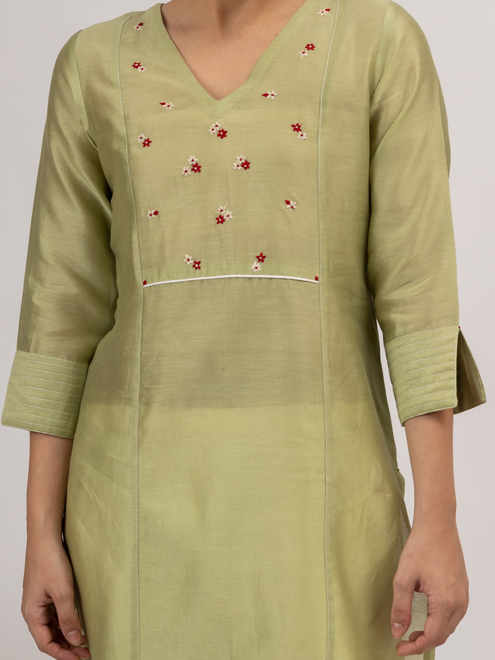 Green Chanderi Embroidered Kurta