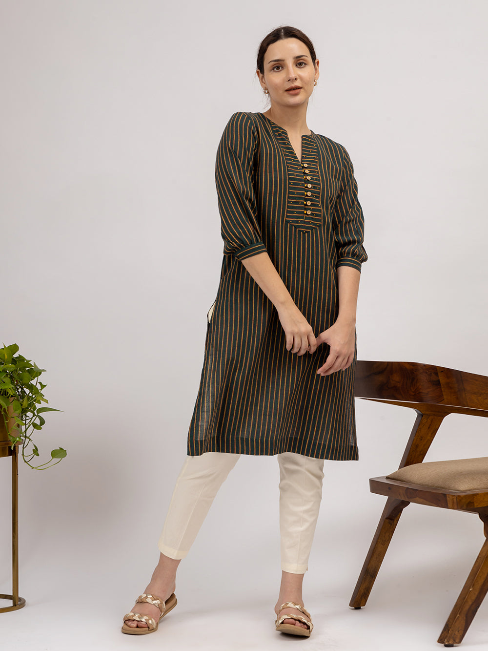 Dark Green Cotton Kurta