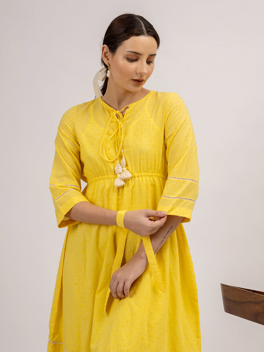 Yellow Cotton Dobby Kurta