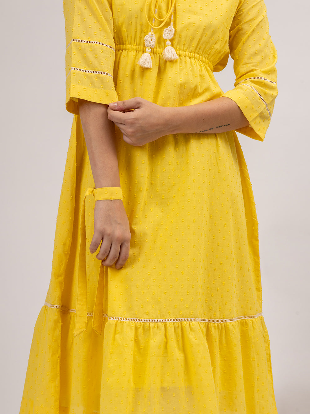 Yellow Cotton Dobby Kurta