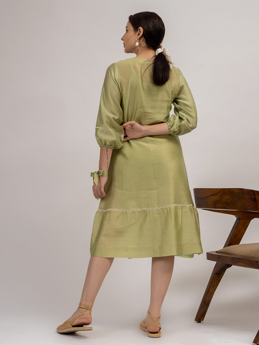 Green Embroidered Chanderi Dress