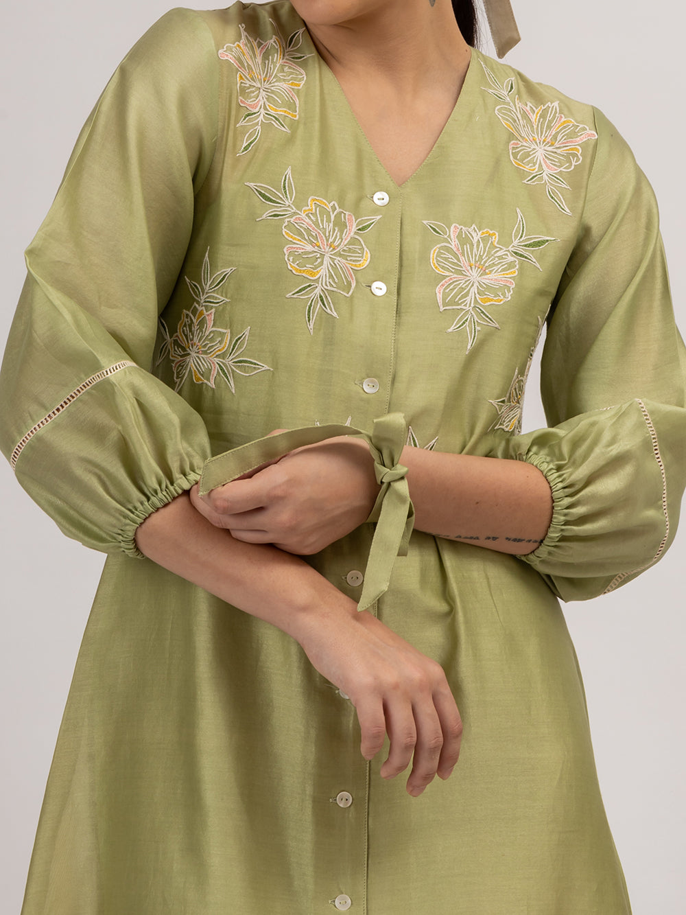 Green Embroidered Chanderi Dress