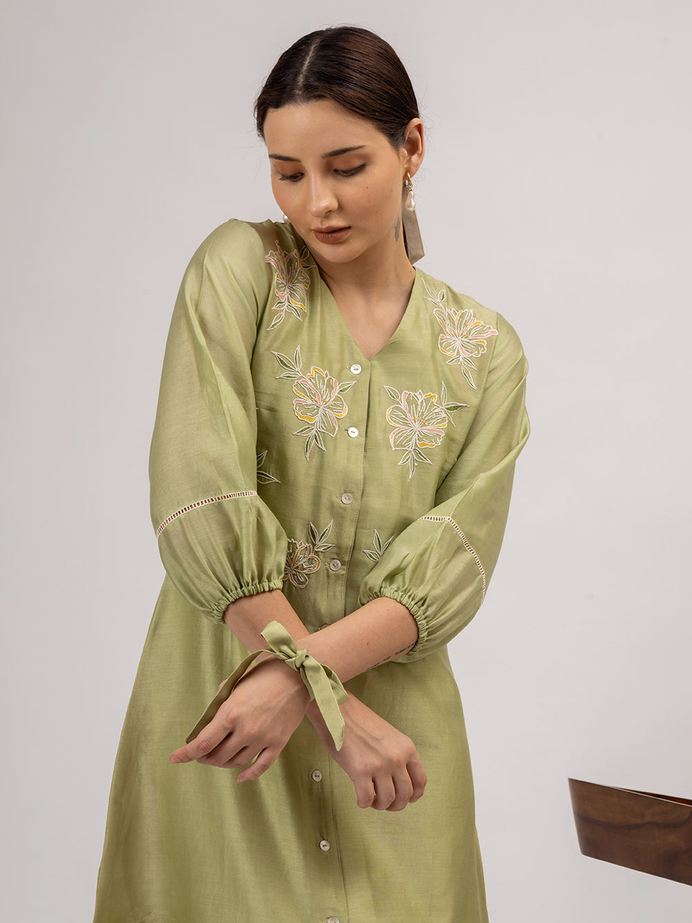 Green Embroidered Chanderi Dress