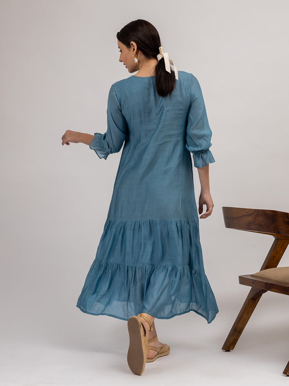 Teal Blue Maheshwari silk Dress