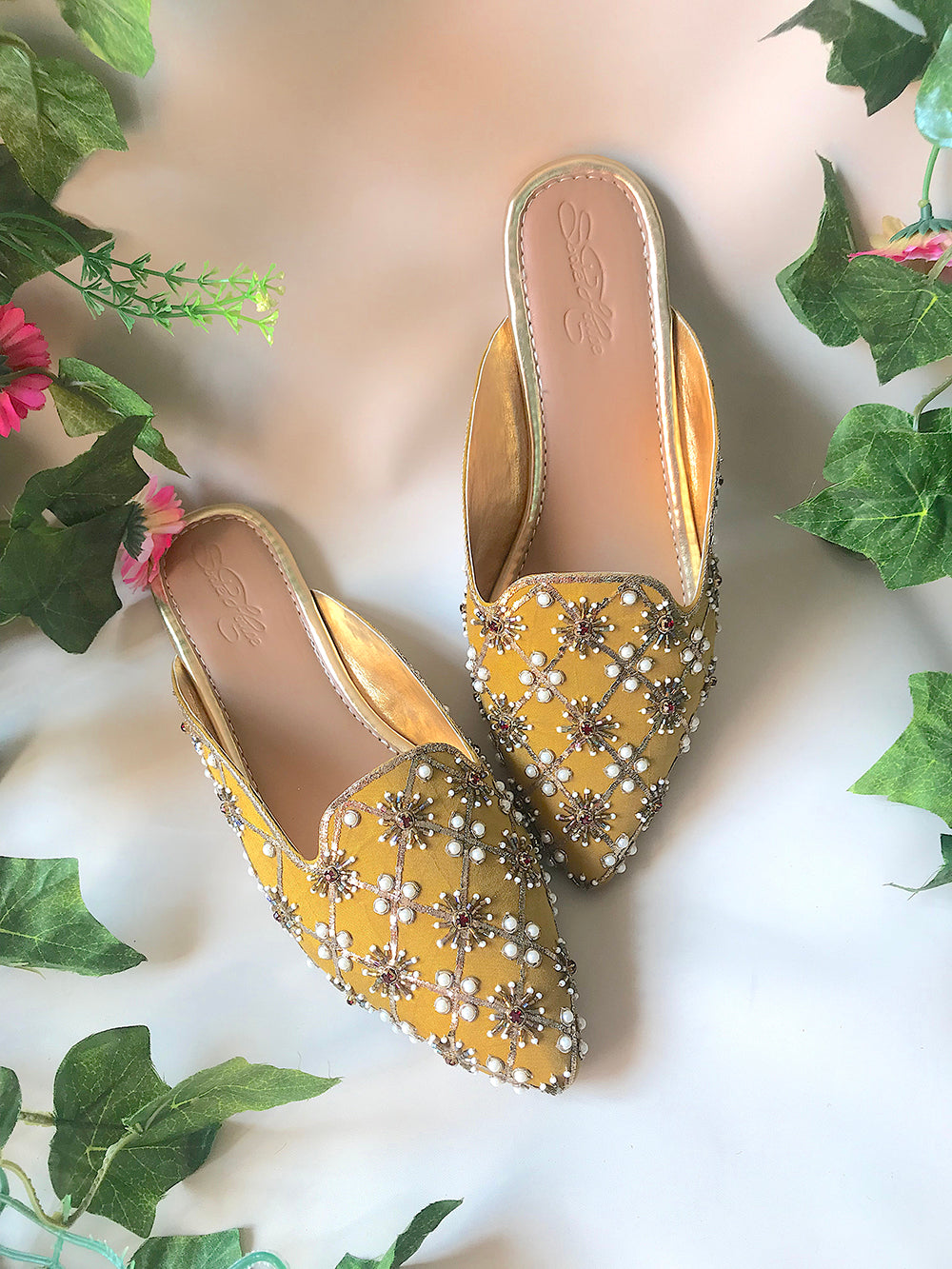 Mustard Yellow Embroidered Leather Loafer