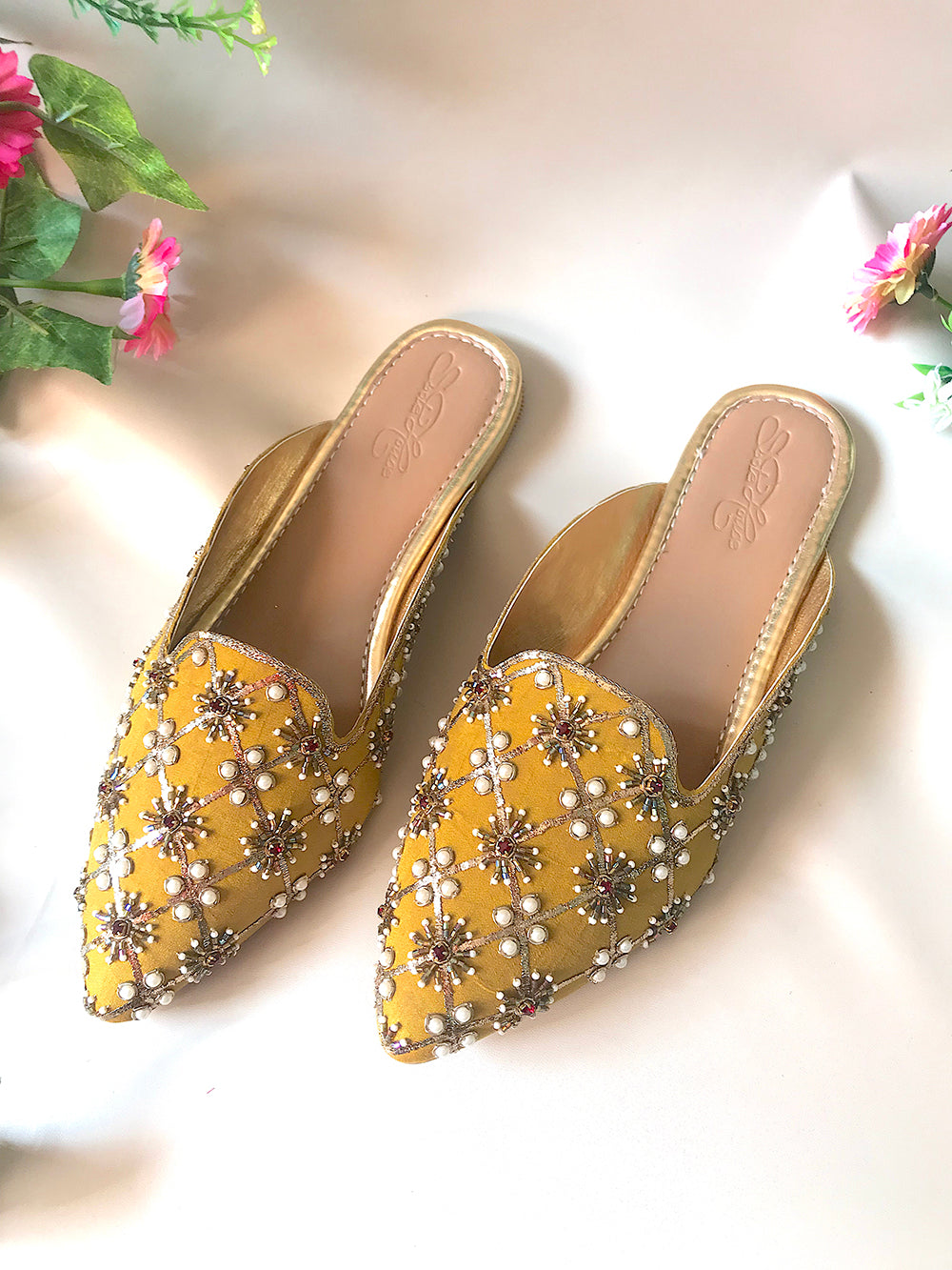 Mustard Yellow Embroidered Leather Loafer