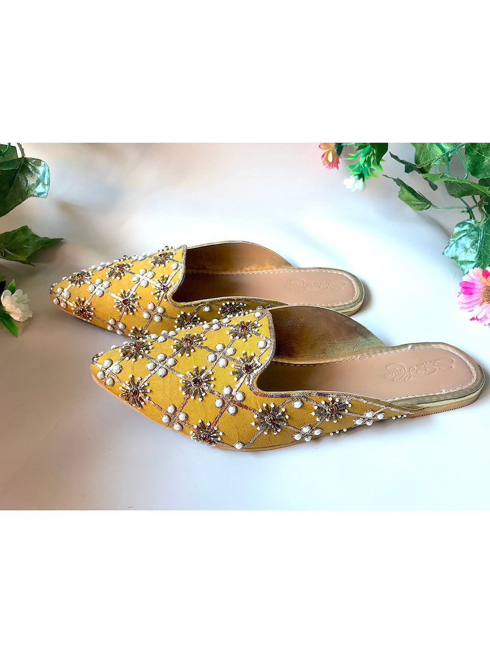 Mustard Yellow Embroidered Leather Loafer