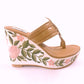 Nude Embroidered Leather Kolapuri Wedges