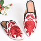 Red Flower Bloom Pointed Mules