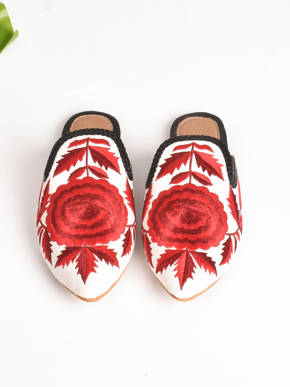 Red Flower Bloom Pointed Mules