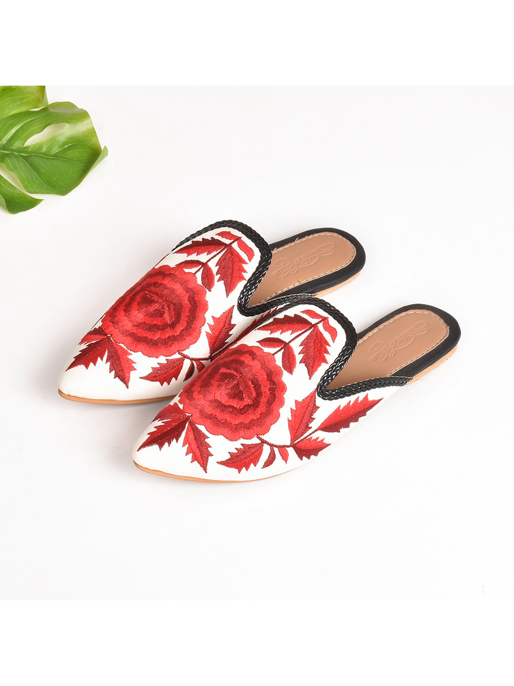 Red Flower Bloom Pointed Mules