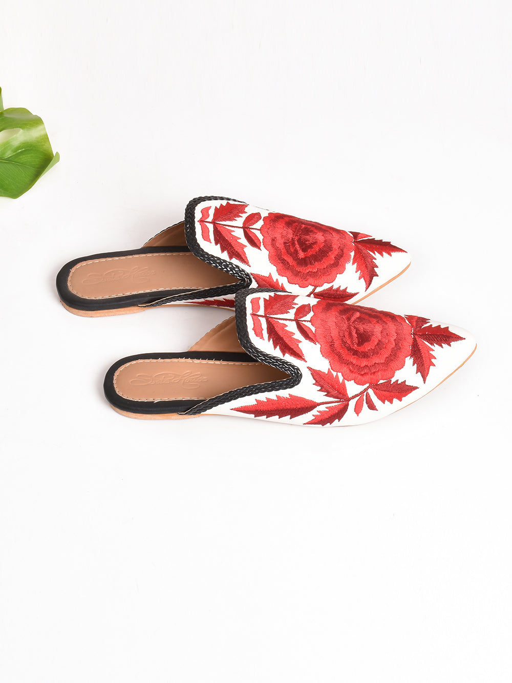 Red Flower Bloom Pointed Mules