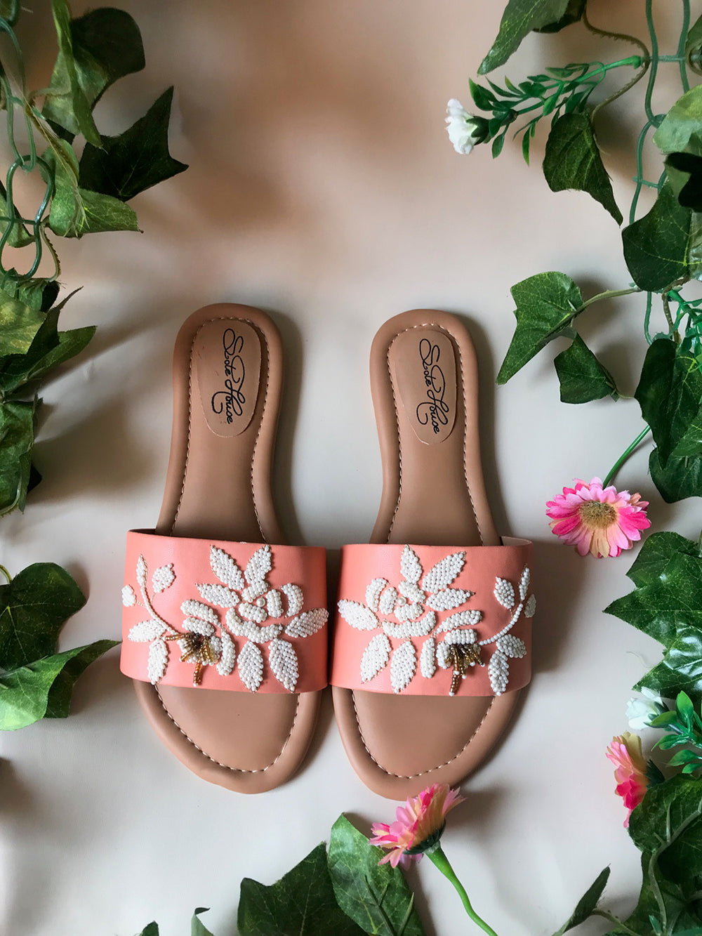 Peach Leather Flats