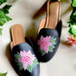 Black Embroidered Leather Flats