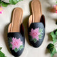 Black Embroidered Leather Flats