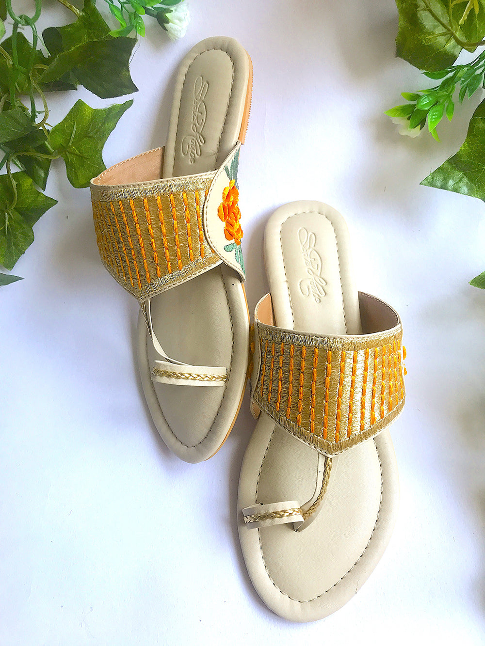 Orange Embroidered Leather Fltas