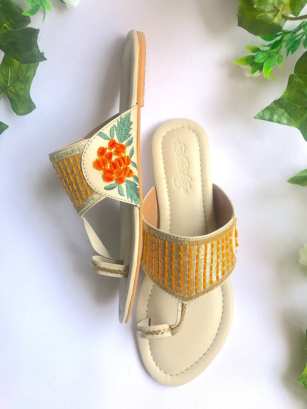 Orange Embroidered Leather Fltas