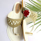 White Embroidered Leather Flats