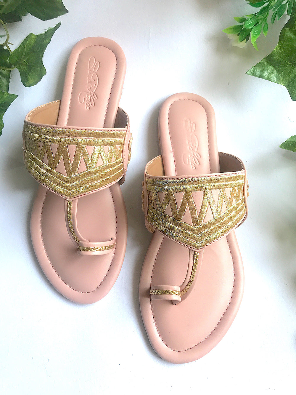 Pink Embroidered Leather Flats