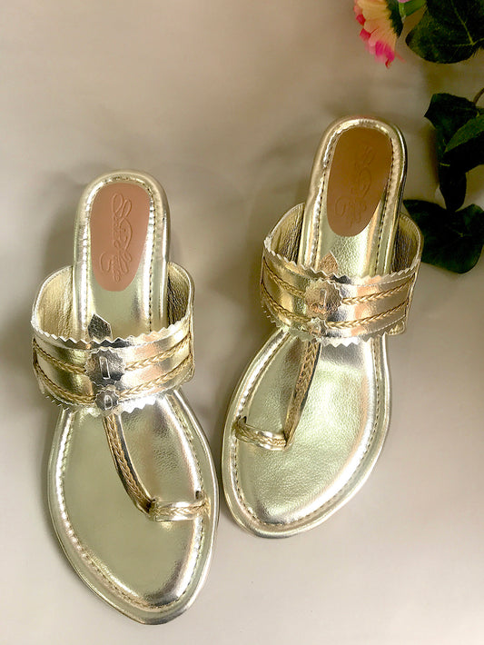 Golden Leather Kolhapuri Heels