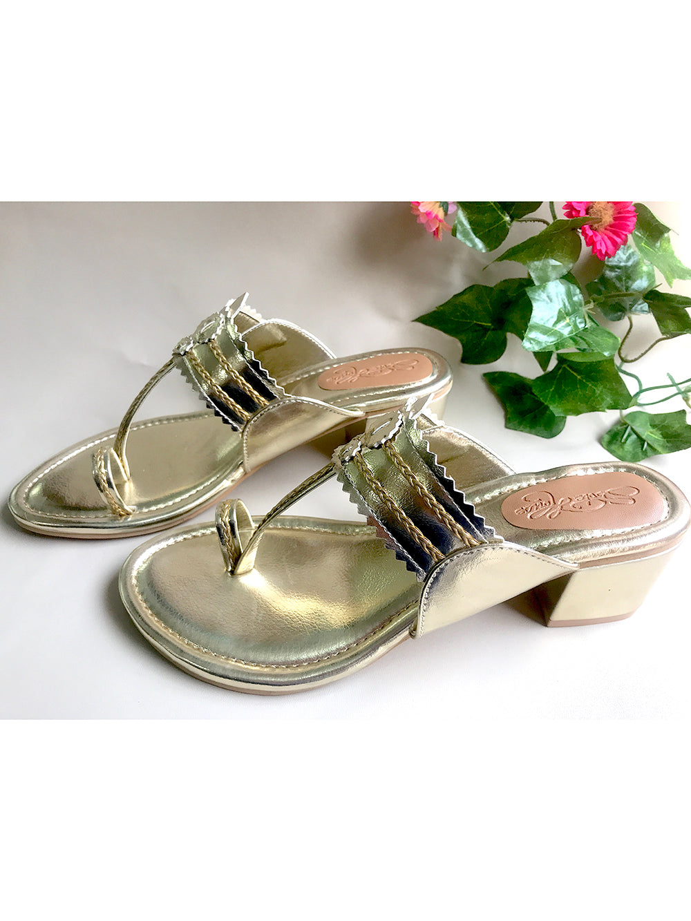 Golden Leather Kolhapuri Heels