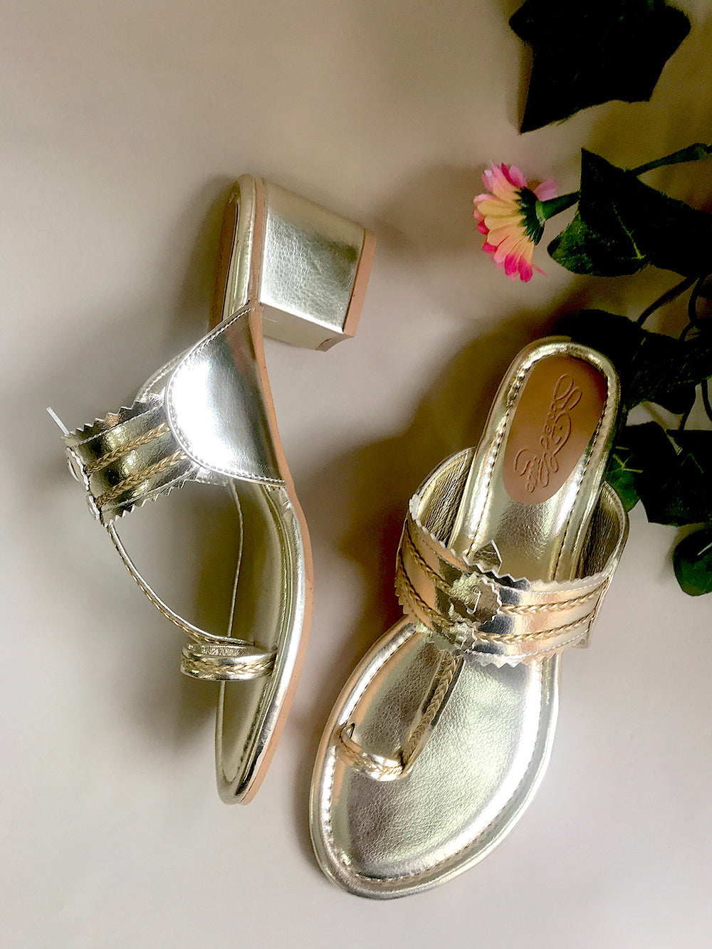 Golden Leather Kolhapuri Heels