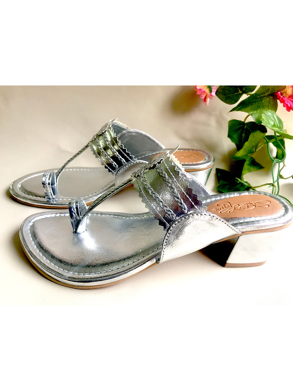 Silver Leather Kolhapuri Heels