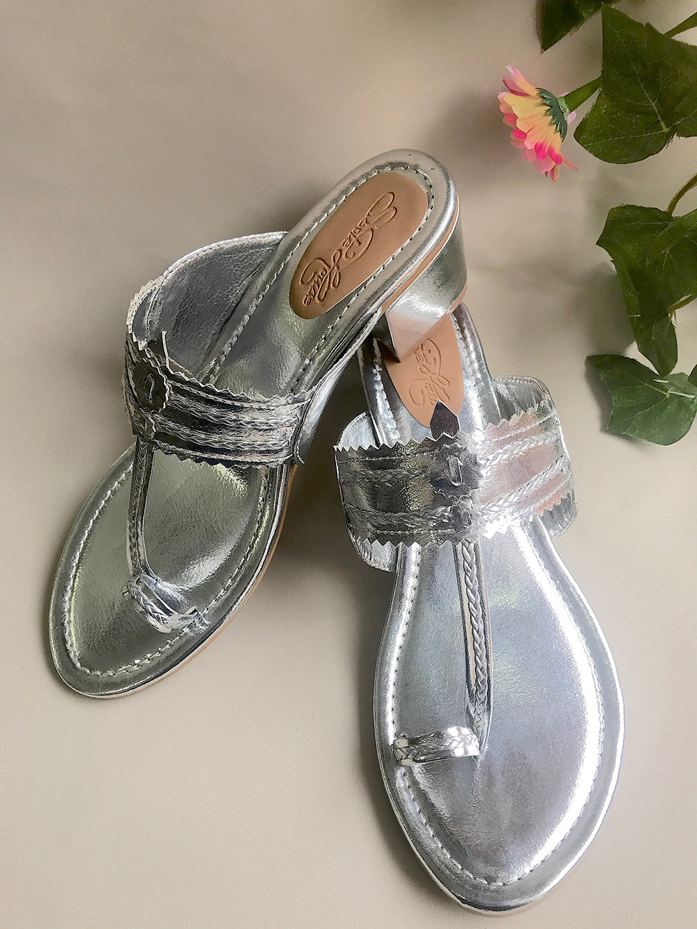 Silver Leather Kolhapuri Heels