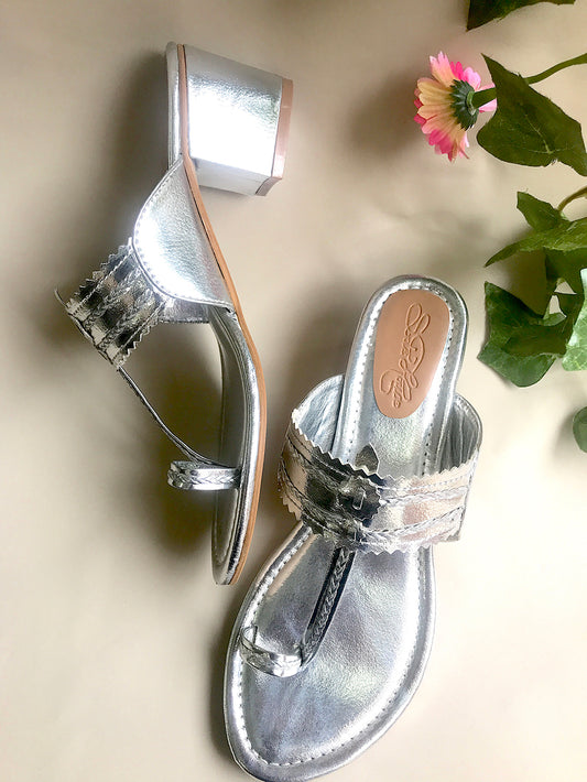 Silver Leather Kolhapuri Heels