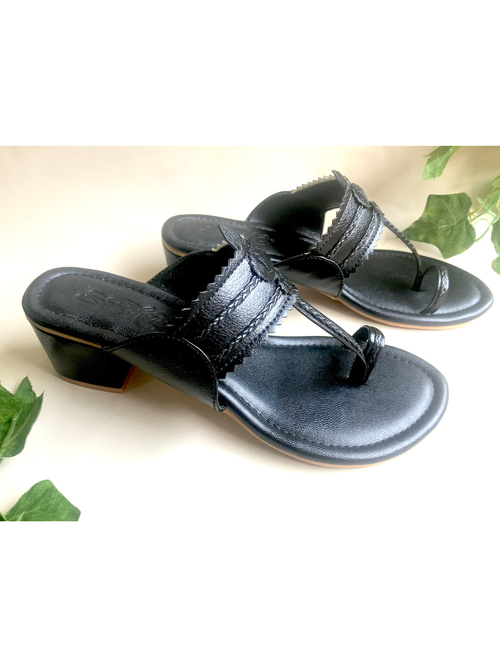 Black Vegan Leather Kolhapuri Heels