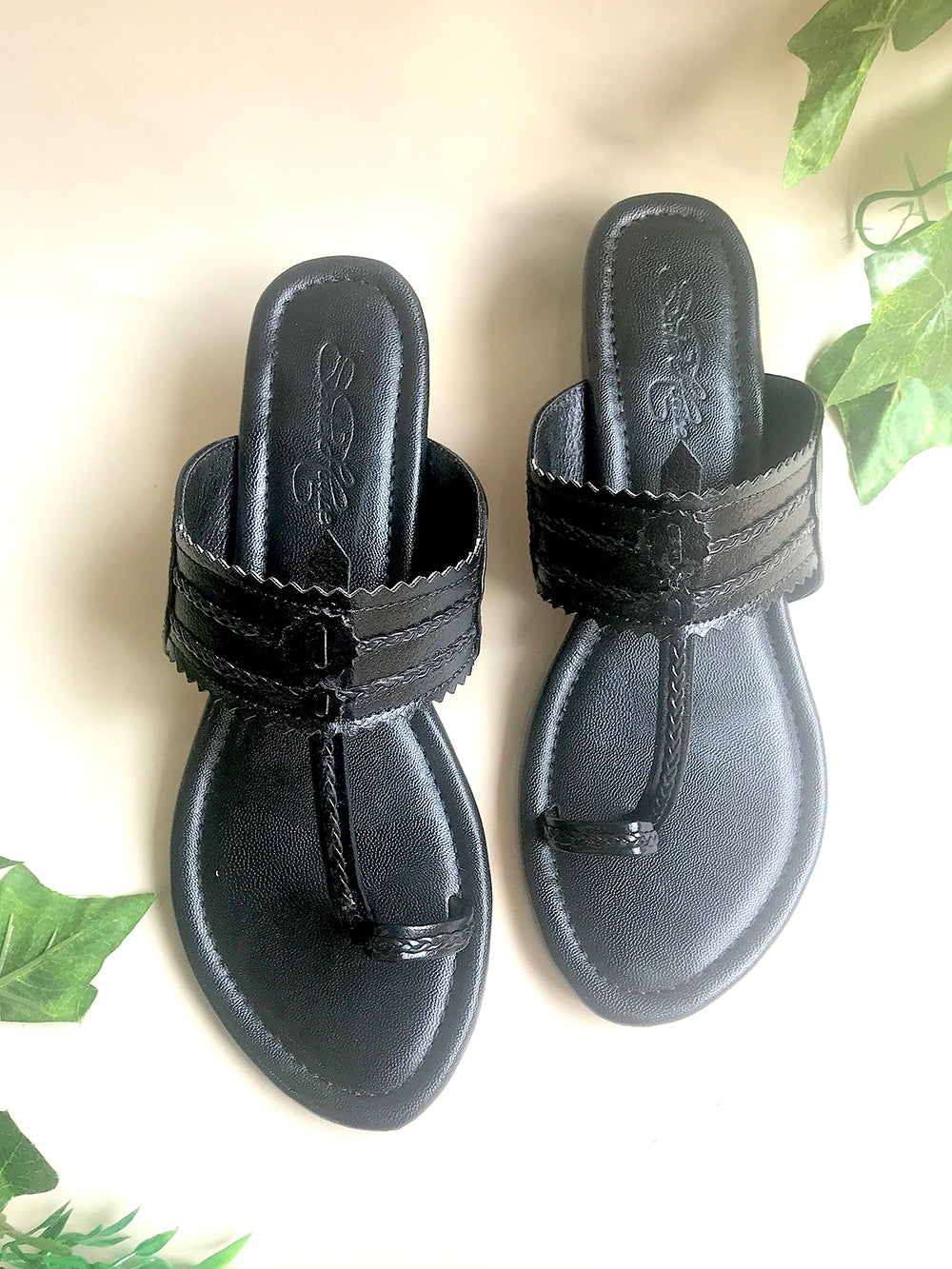 Black Vegan Leather Kolhapuri Heels